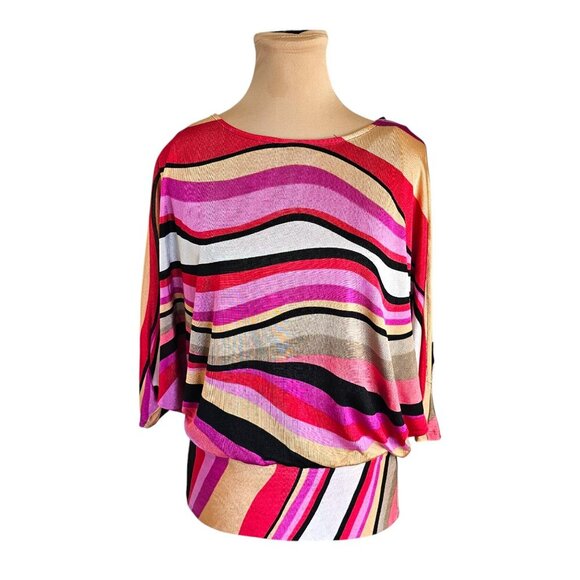 Frank Lyman Bright Colorful Striped Batwing Blouse Sz 8 - Picture 1 of 7